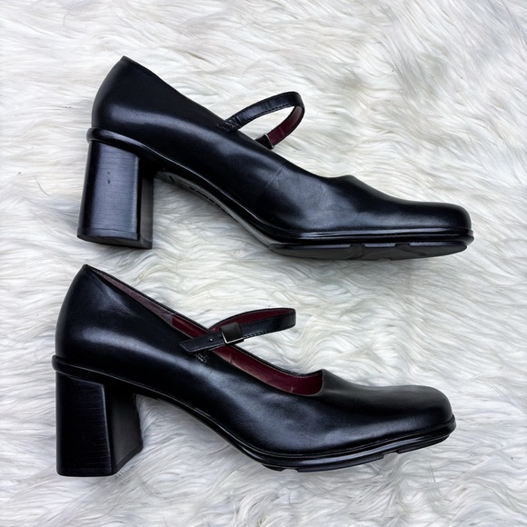Y2K Vintage Bandolino Square Toe Mary Jane Chunky Block Heels Black Leather 10 - Picture 4 of 9